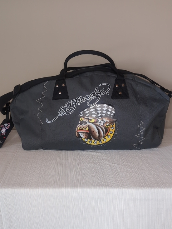 Ed Hardy Other - Y2K Ed Hardy Gray Duffel Bag with Bulldog Graphic by Christian Audigier